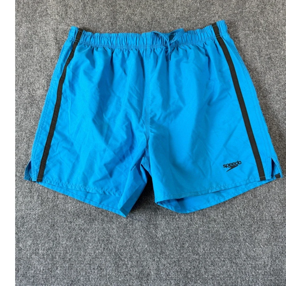 Speedo Swim Trunks Shorts‎ Blue w/ Black Stripes Activewear Mens Size L